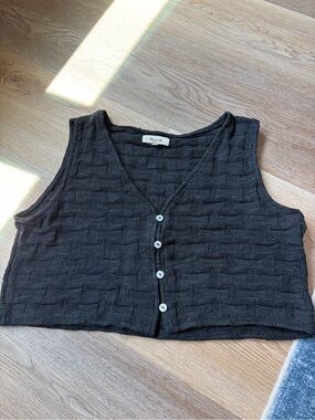 Madewell Black Textured Knit Button-Down Crop Top